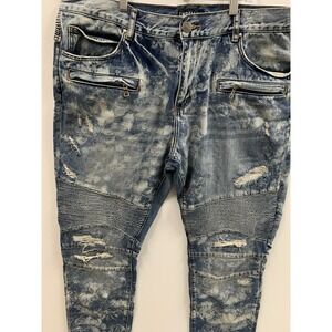 Embellish Men's Jeans 42x32 Skinny Y2k Distress Patch Zipper Thrash Denim Street